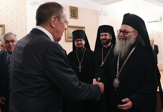 Russian Foreign Minister Sergei Lavrov meets with Patriarch John X of Antioch and All the East