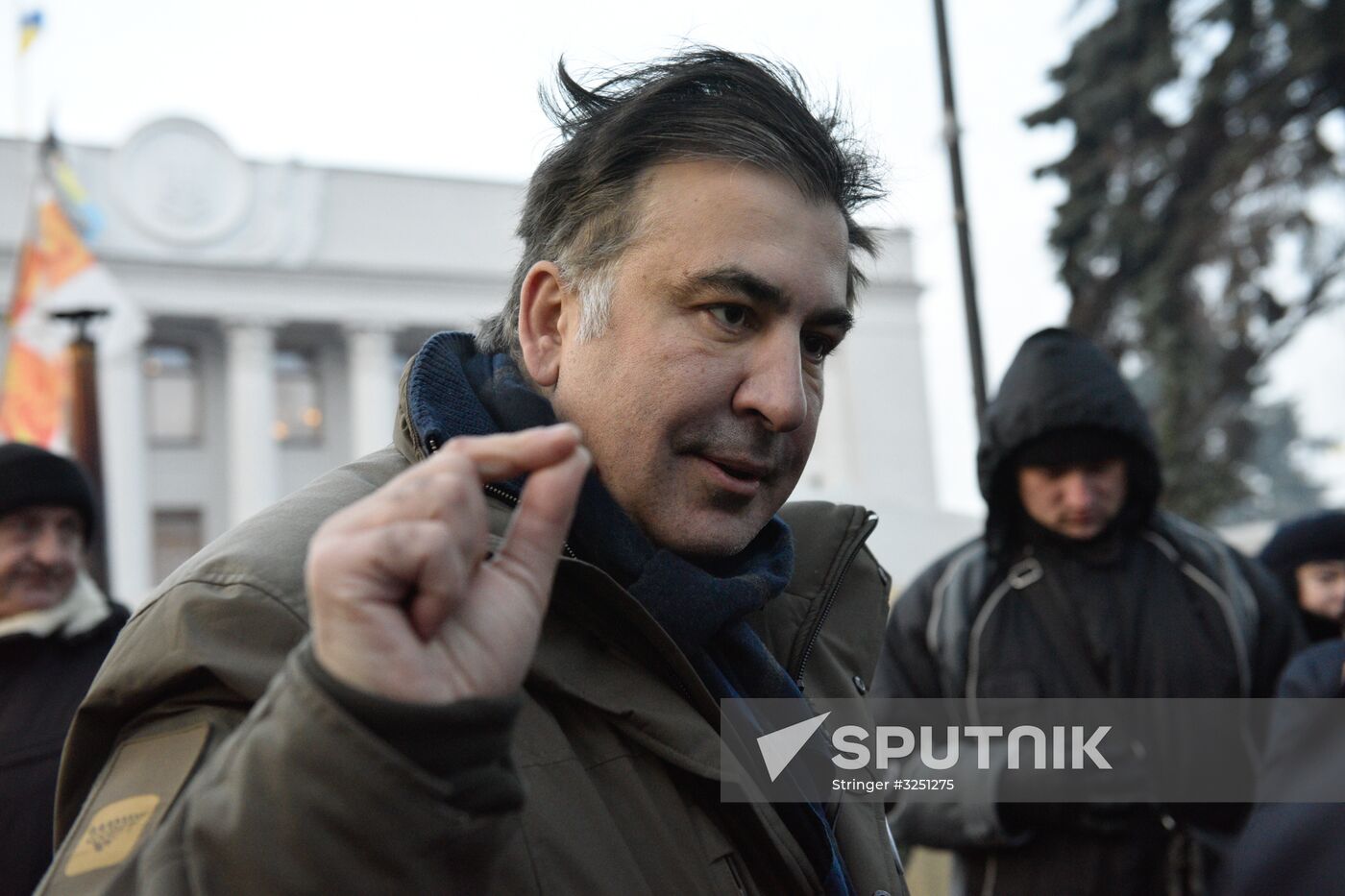 Former Odessa region governor Mikheil Saakashvili speaks to journalists