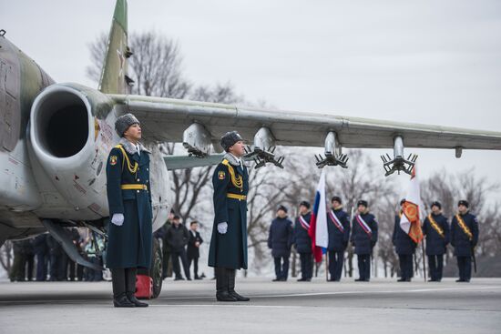 Sukhoi-25 jet at Russia's Kant air base in Kyrgyzstan named after Hero of Soviet Union pilot Taranchiev