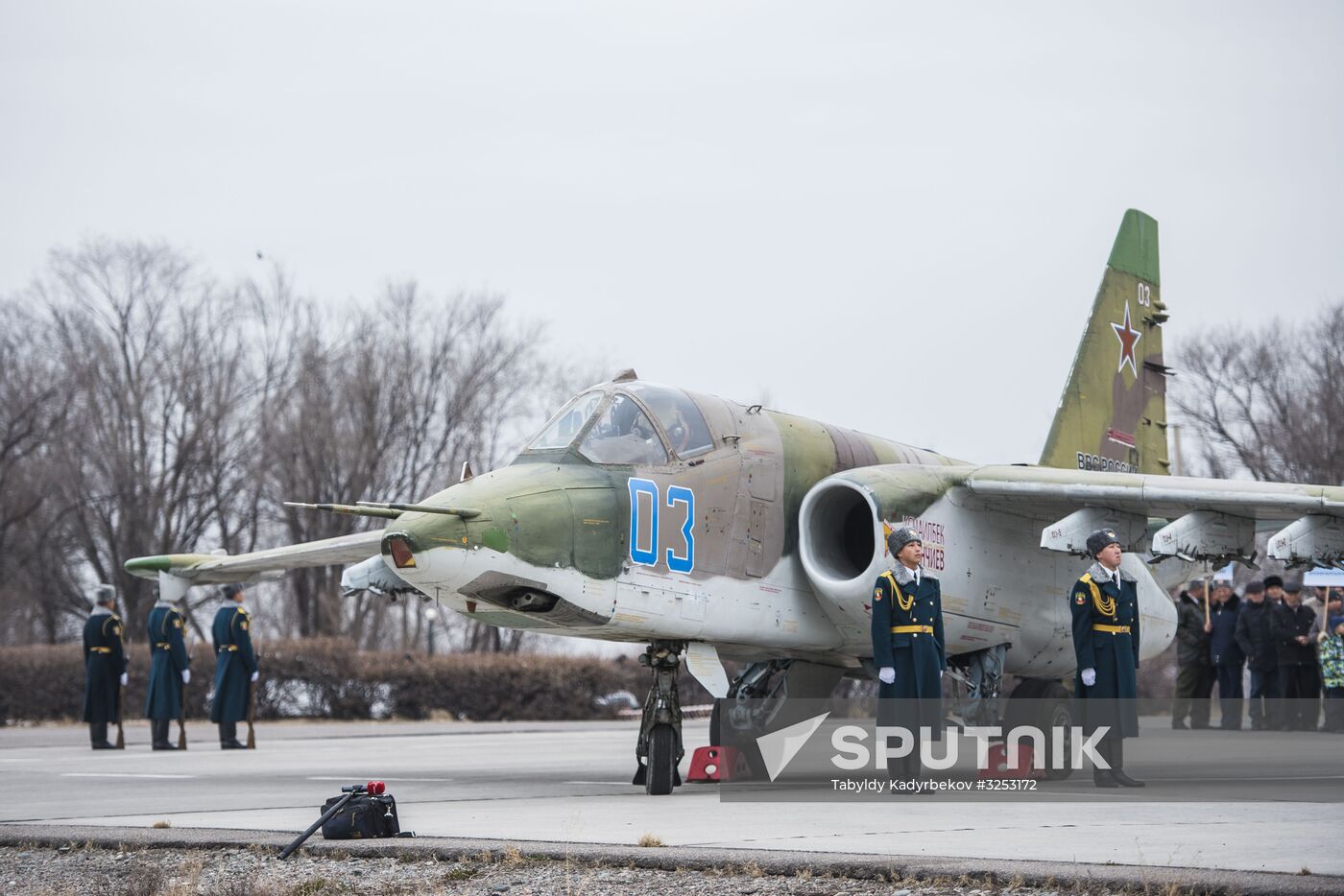 Sukhoi-25 jet at Russia's Kant air base in Kyrgyzstan named after Hero of Soviet Union pilot Taranchiev