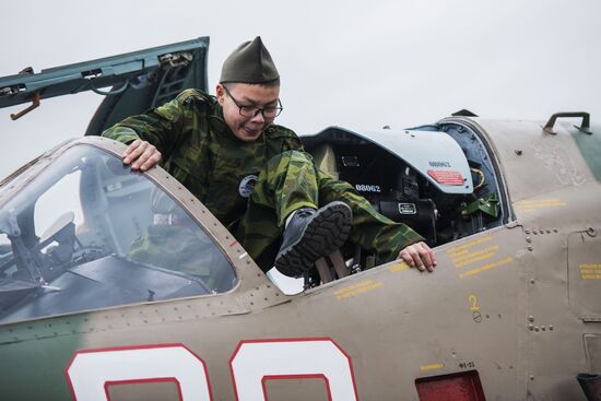 Sukhoi-25 jet at Russia's Kant air base in Kyrgyzstan named after Hero of Soviet Union pilot Taranchiev