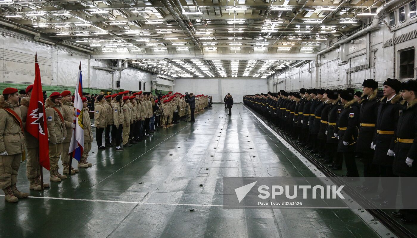 Murmansk Region students enrolled as Yunarmy members aboard Fleet Admiral of the Soviet Union Kuznetsov cruiser