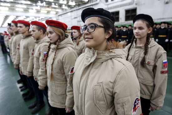 Murmansk Region students enrolled as Yunarmy members aboard Fleet Admiral of the Soviet Union Kuznetsov cruiser