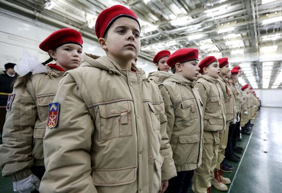 Murmansk Region students enrolled as Yunarmy members aboard Fleet Admiral of the Soviet Union Kuznetsov cruiser