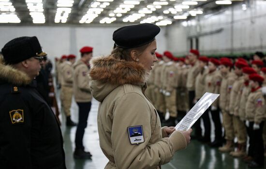 Murmansk Region students enrolled as Yunarmy members aboard Fleet Admiral of the Soviet Union Kuznetsov cruiser