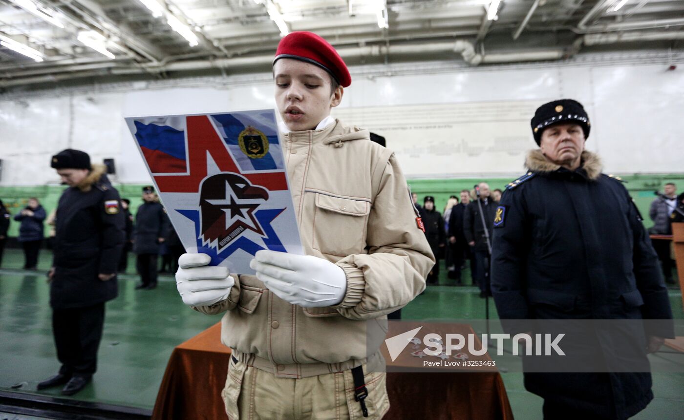 Murmansk Region students enrolled as Yunarmy members aboard Fleet Admiral of the Soviet Union Kuznetsov cruiser