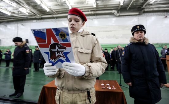 Murmansk Region students enrolled as Yunarmy members aboard Fleet Admiral of the Soviet Union Kuznetsov cruiser