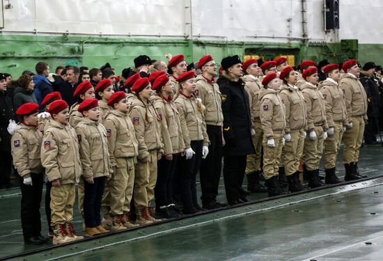 Murmansk Region students enrolled as Yunarmy members aboard Fleet Admiral of the Soviet Union Kuznetsov cruiser