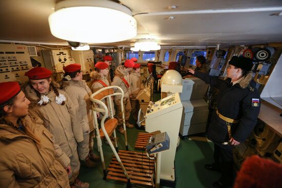 Murmansk Region students enrolled as Yunarmy members aboard Fleet Admiral of the Soviet Union Kuznetsov cruiser