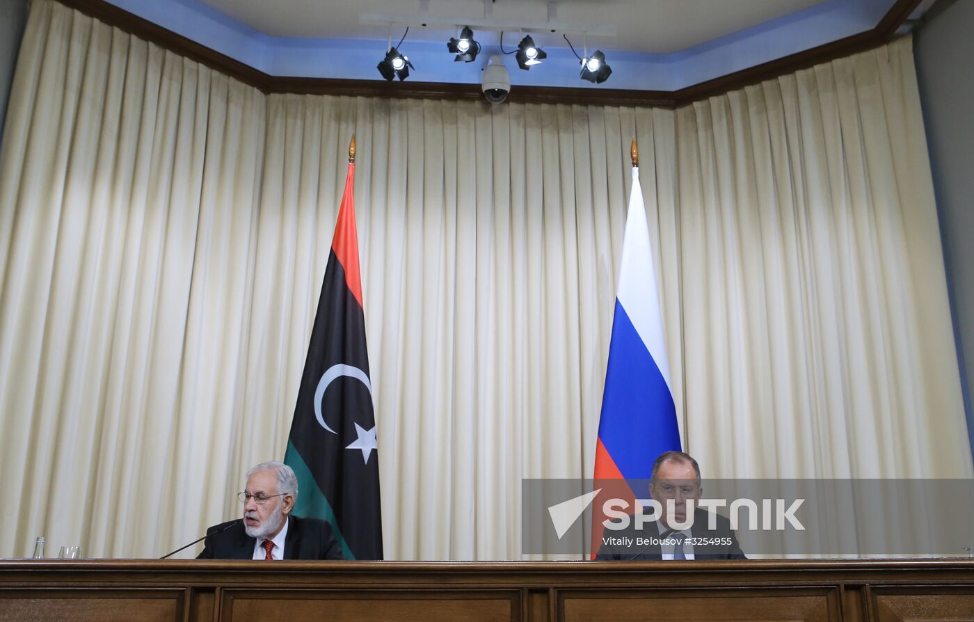 Moscow, Russia. Russian Foreign Minister Sergei Lavrov meets with Libyan Foreign Minister Mohamed Taha Siala at the Russian Foreign Ministry
