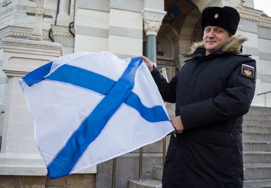 Blessing St. Andrew's flags for Black Sea Fleet vessels in Sevastopol