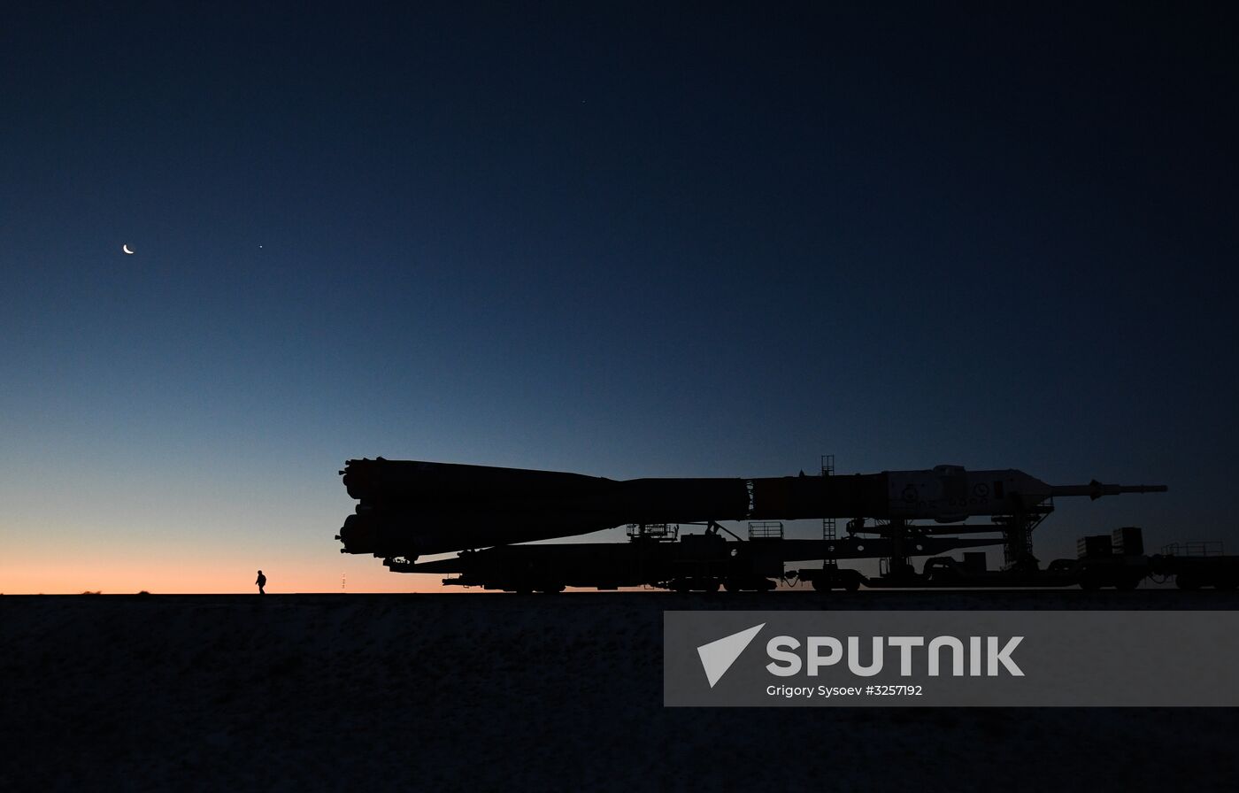 Transportration of Soyuz-FG carrier rocket with Soyuz MS-07 spacecraft to launch pad