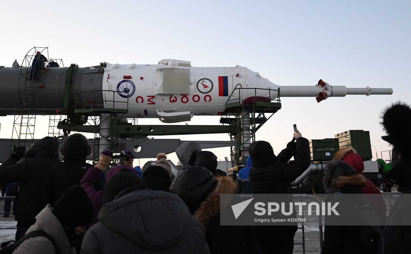 Transportration of Soyuz-FG carrier rocket with Soyuz MS-07 spacecraft to launch pad