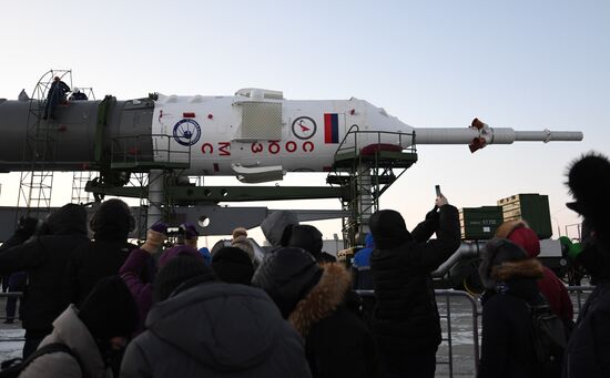 Transportration of Soyuz-FG carrier rocket with Soyuz MS-07 spacecraft to launch pad
