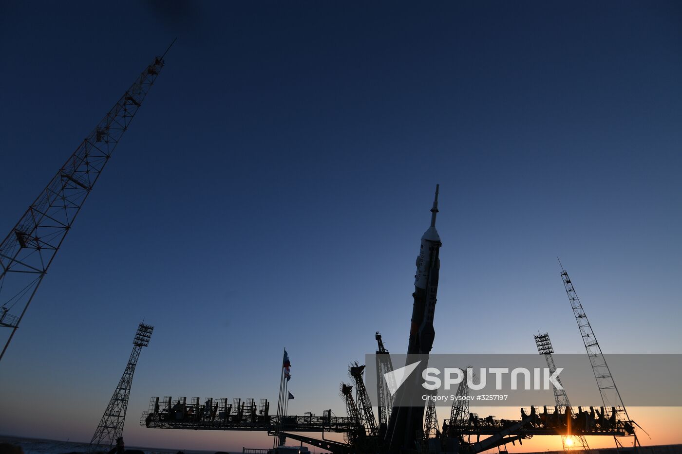 Transportration of Soyuz-FG carrier rocket with Soyuz MS-07 spacecraft to launch pad