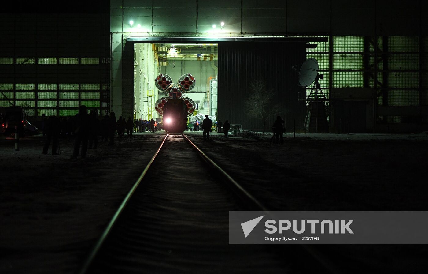 Transportration of Soyuz-FG carrier rocket with Soyuz MS-07 spacecraft to launch pad