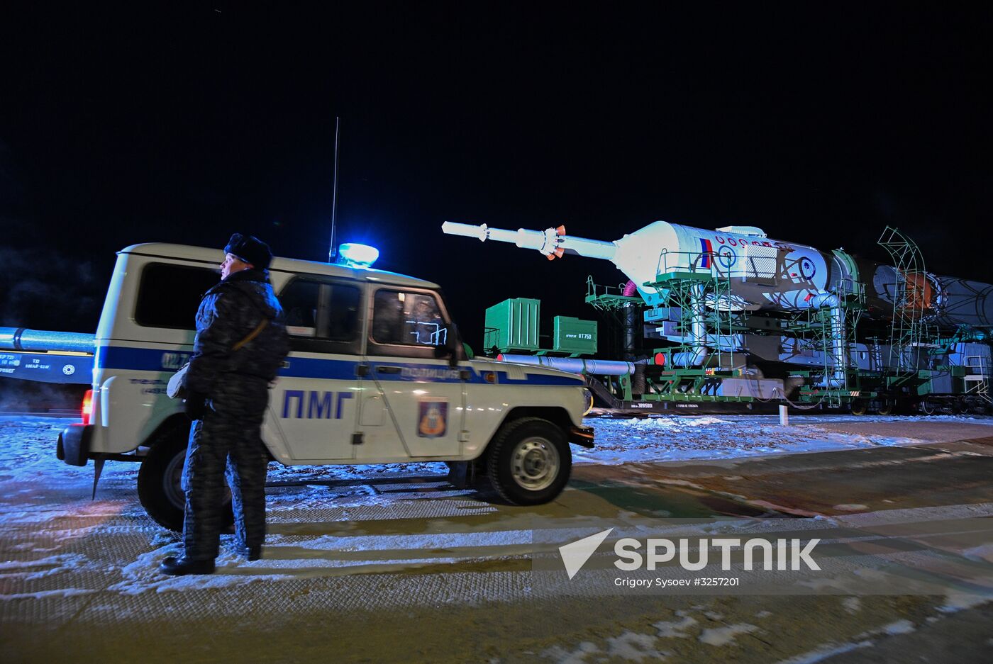 Transportration of Soyuz-FG carrier rocket with Soyuz MS-07 spacecraft to launch pad