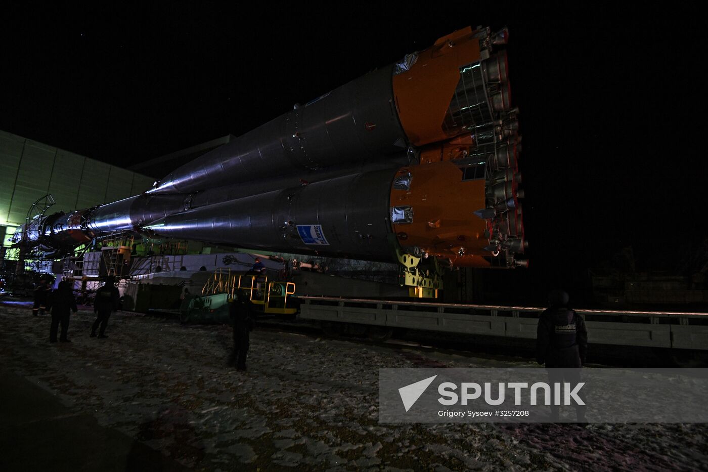 Transportration of Soyuz-FG carrier rocket with Soyuz MS-07 spacecraft to launch pad