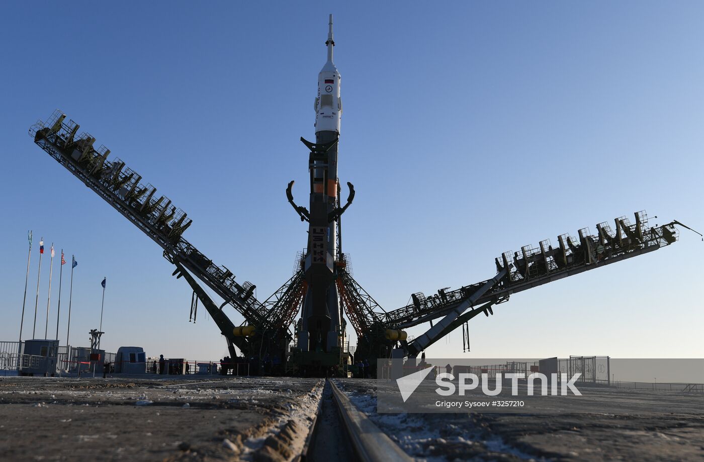 Transportration of Soyuz-FG carrier rocket with Soyuz MS-07 spacecraft to launch pad