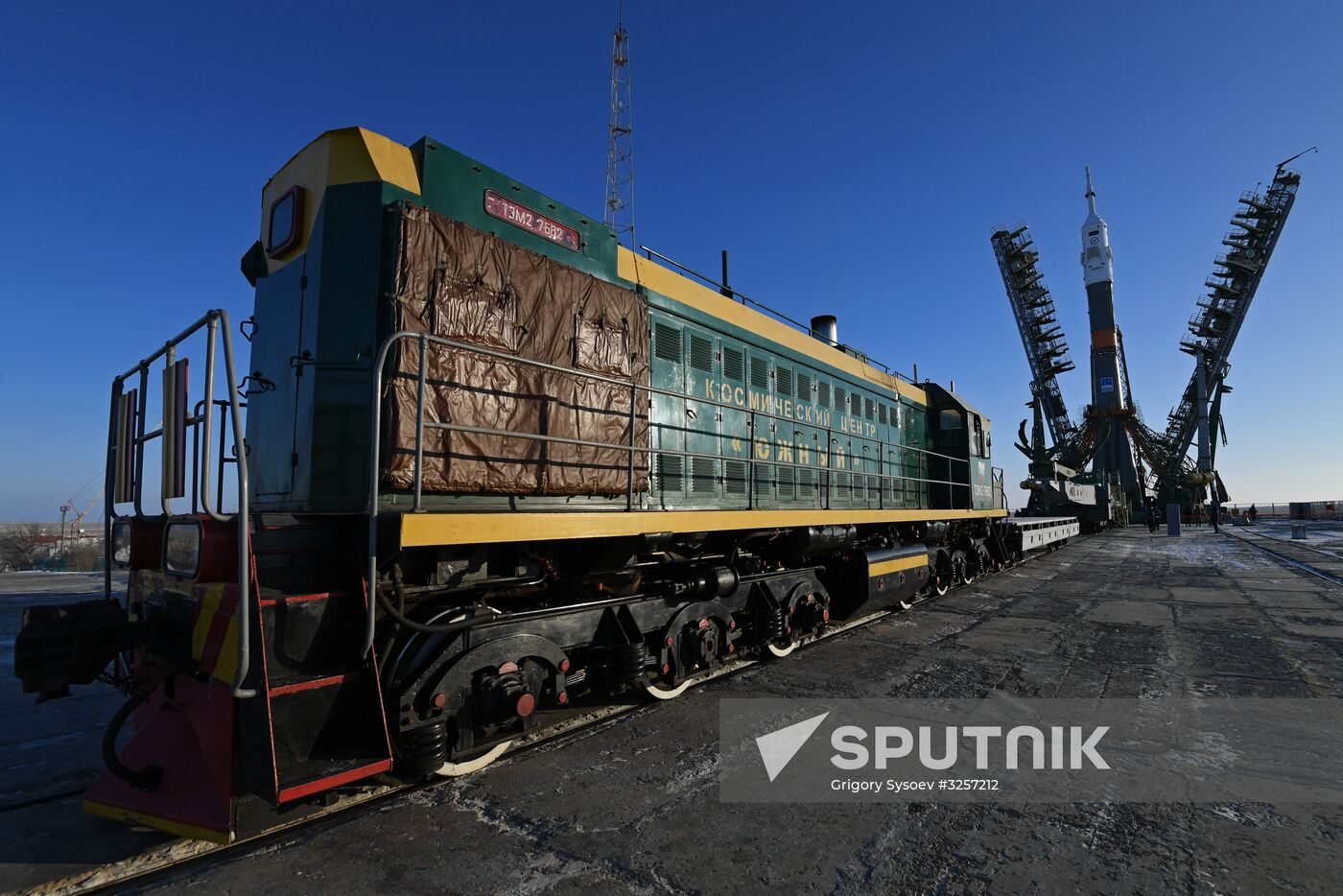 Transportration of Soyuz-FG carrier rocket with Soyuz MS-07 spacecraft to launch pad