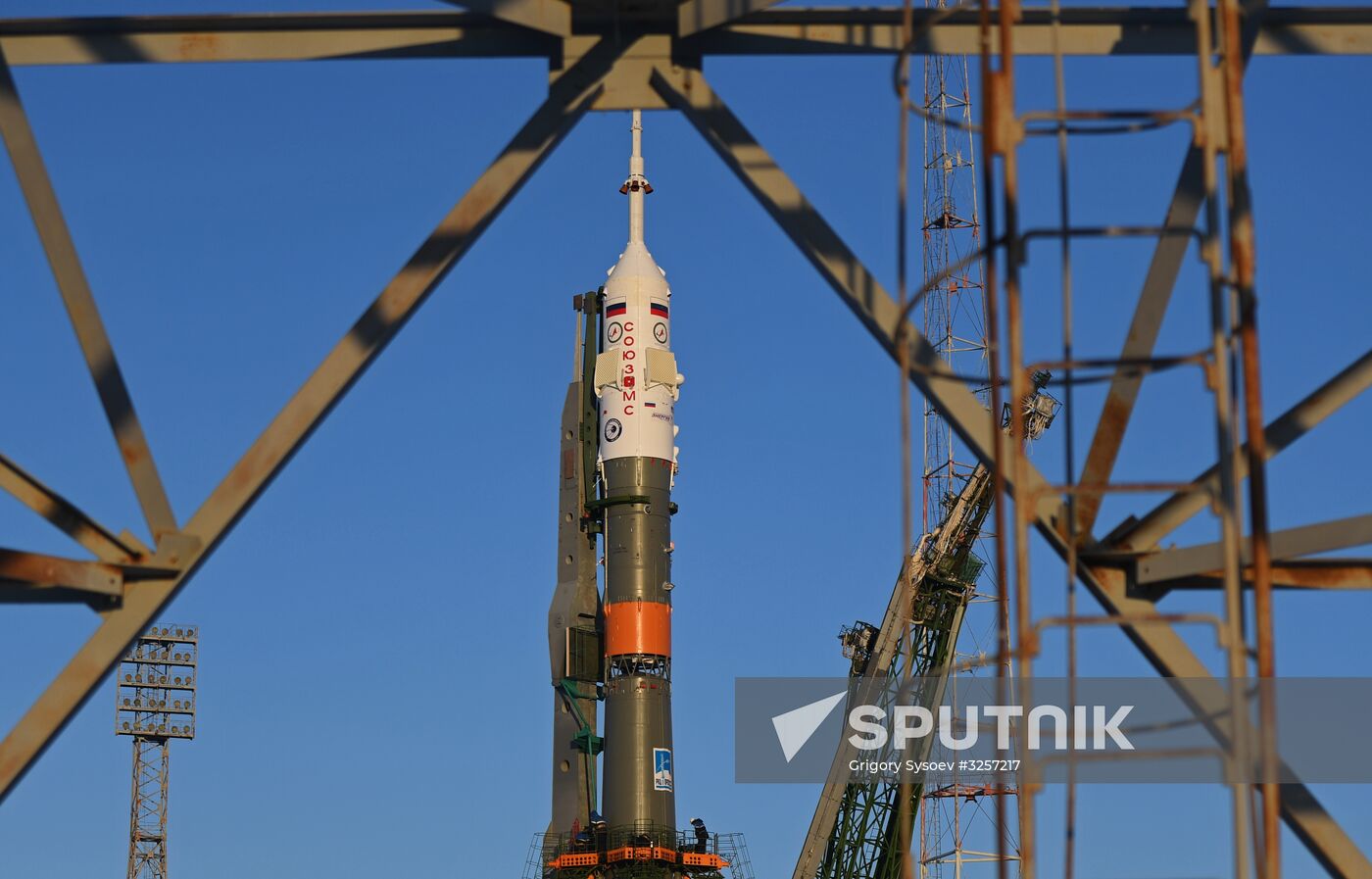 Transportration of Soyuz-FG carrier rocket with Soyuz MS-07 spacecraft to launch pad