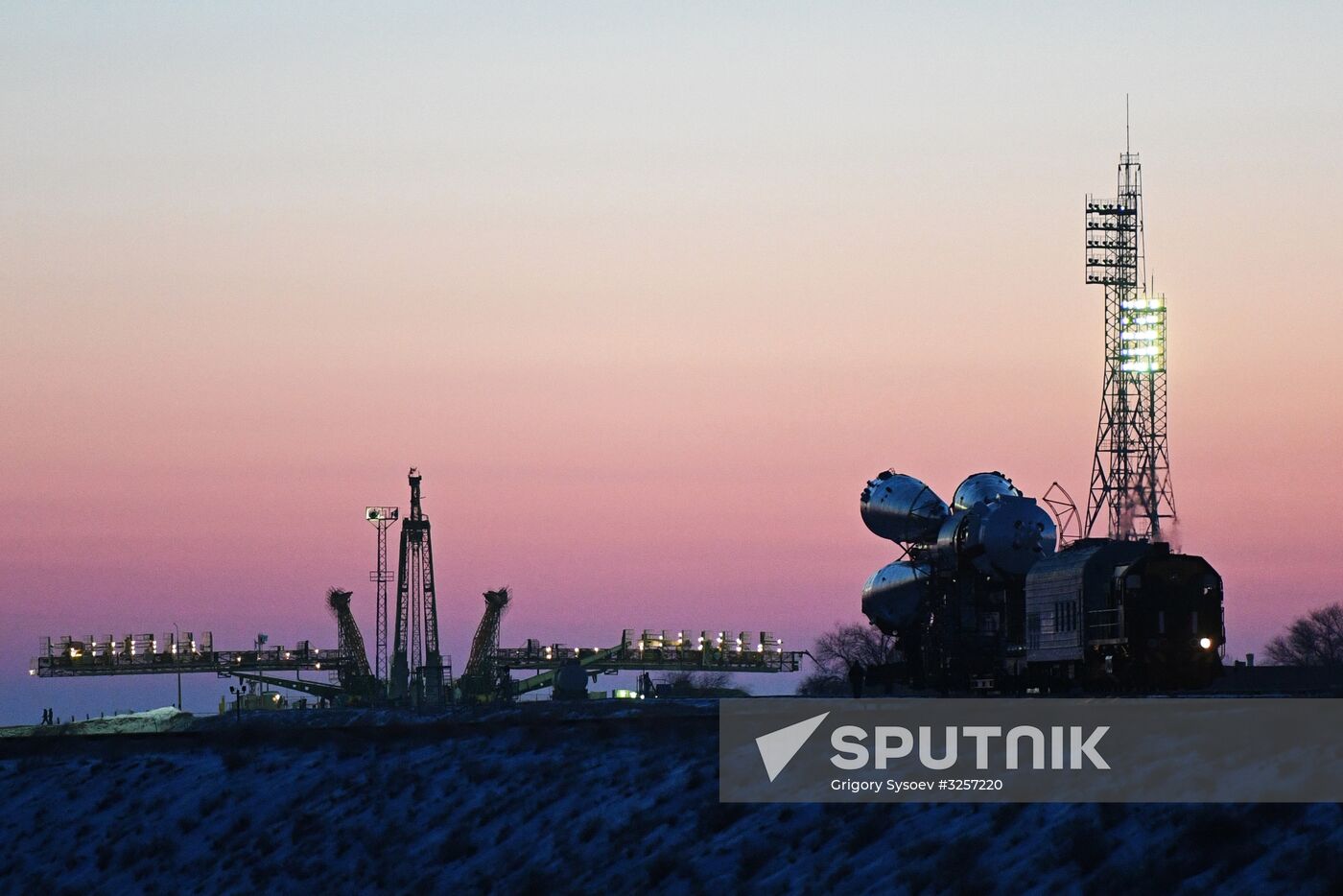 Transportration of Soyuz-FG carrier rocket with Soyuz MS-07 spacecraft to launch pad