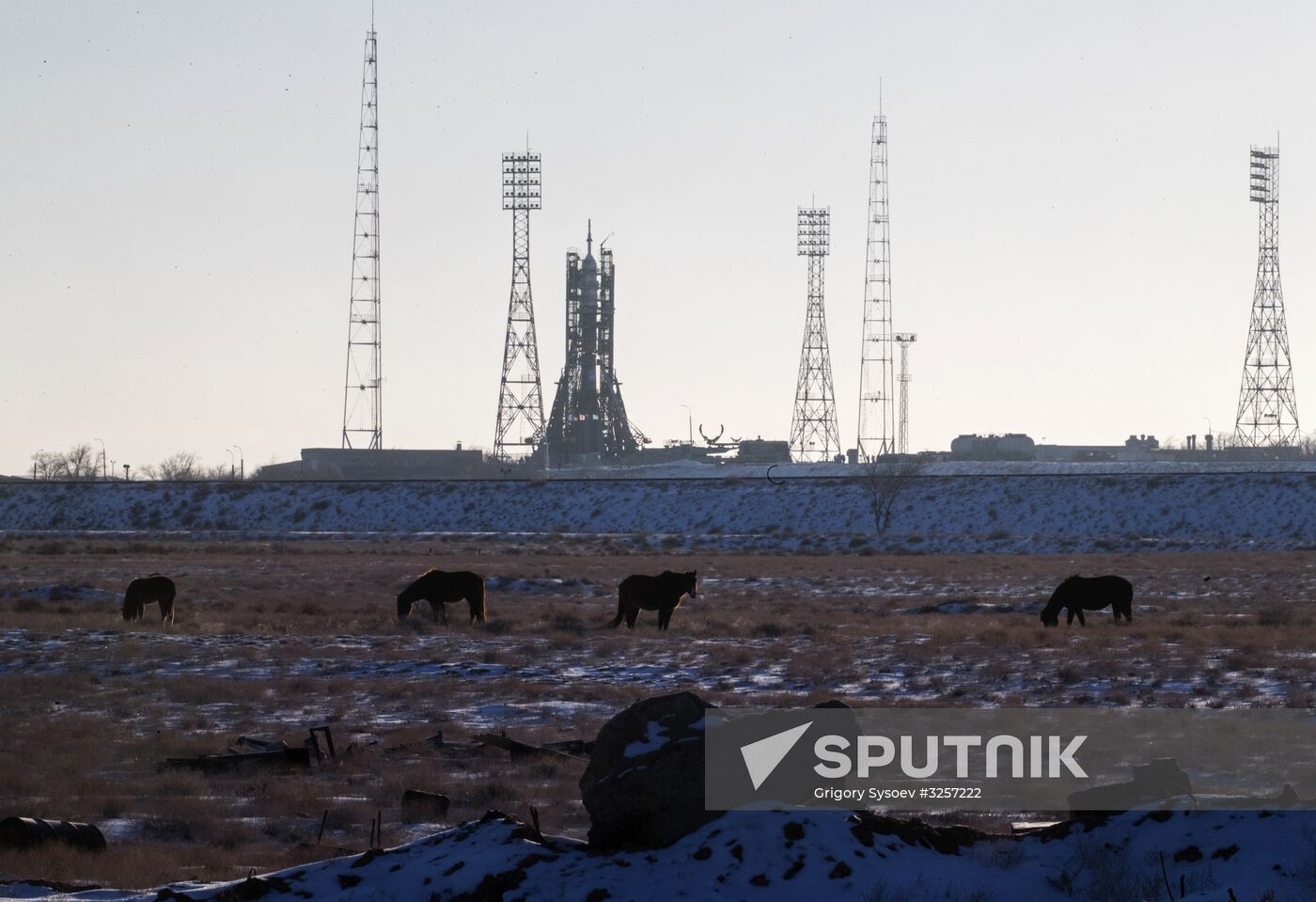 Transportration of Soyuz-FG carrier rocket with Soyuz MS-07 spacecraft to launch pad