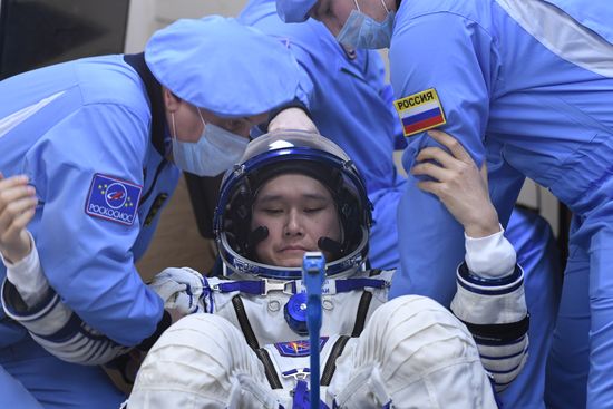 Soyuz-FG carrier vehicle with Soyuz MS-07 manned spacecraft launched from Baikonur Cosmodrome