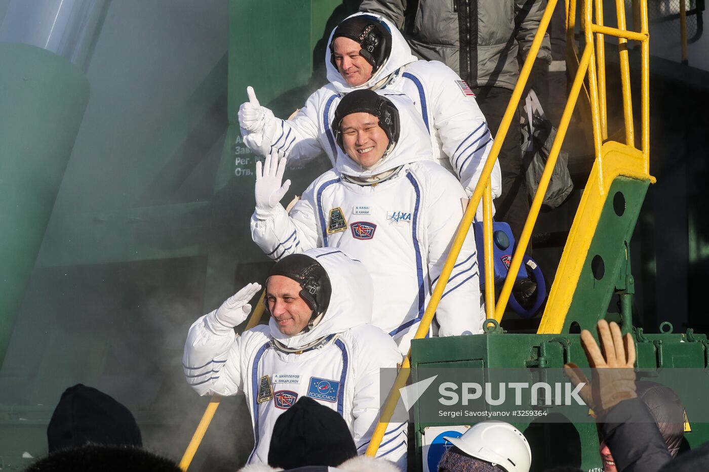 Soyuz-FG carrier vehicle with Soyuz MS-07 manned spacecraft launched from Baikonur Cosmodrome