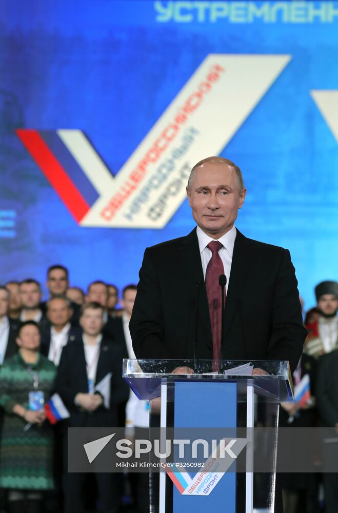 Vladimir Putin attends Russian Popular Front's Forum, Russia Focused on the Future