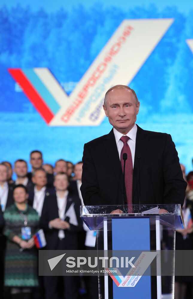Vladimir Putin attends Russian Popular Front's Forum, Russia Focused on the Future