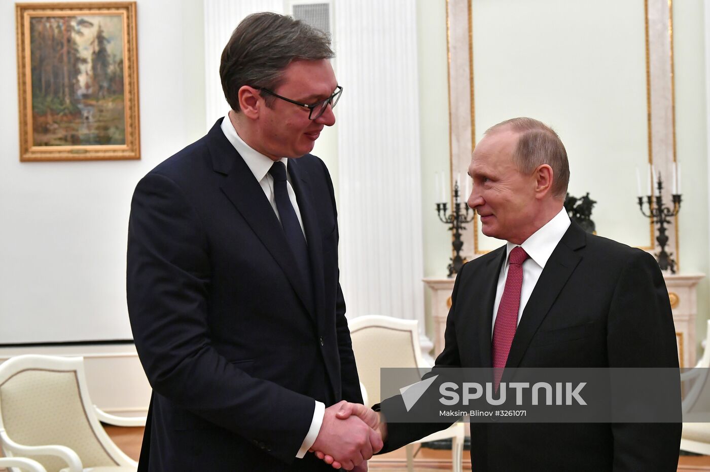 President Vladimir Putin meets with Serbian President Aleksandar Vucic