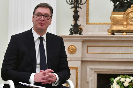 President Vladimir Putin meets with Serbian President Aleksandar Vucic