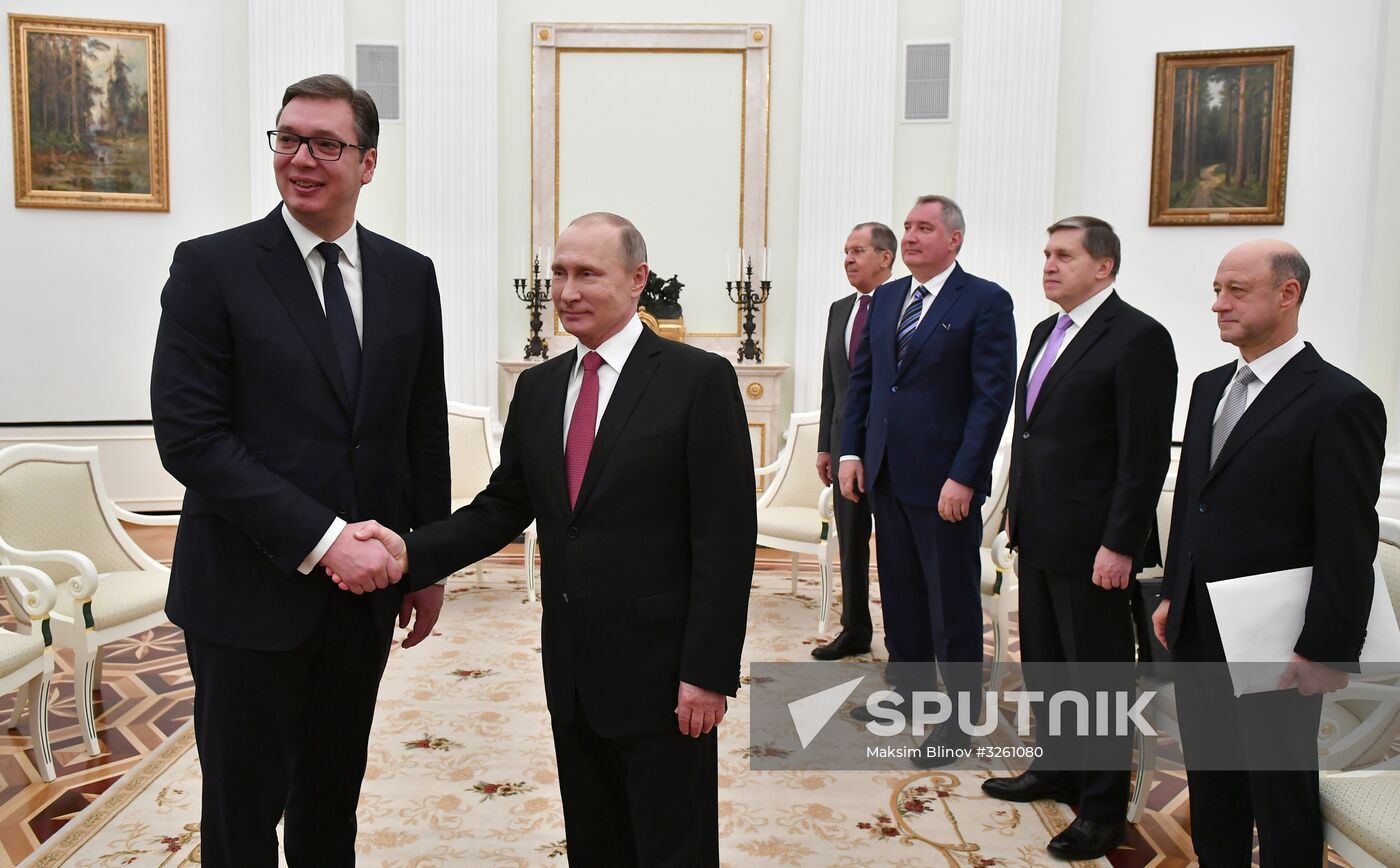 President Vladimir Putin meets with Serbian President Aleksandar Vucic