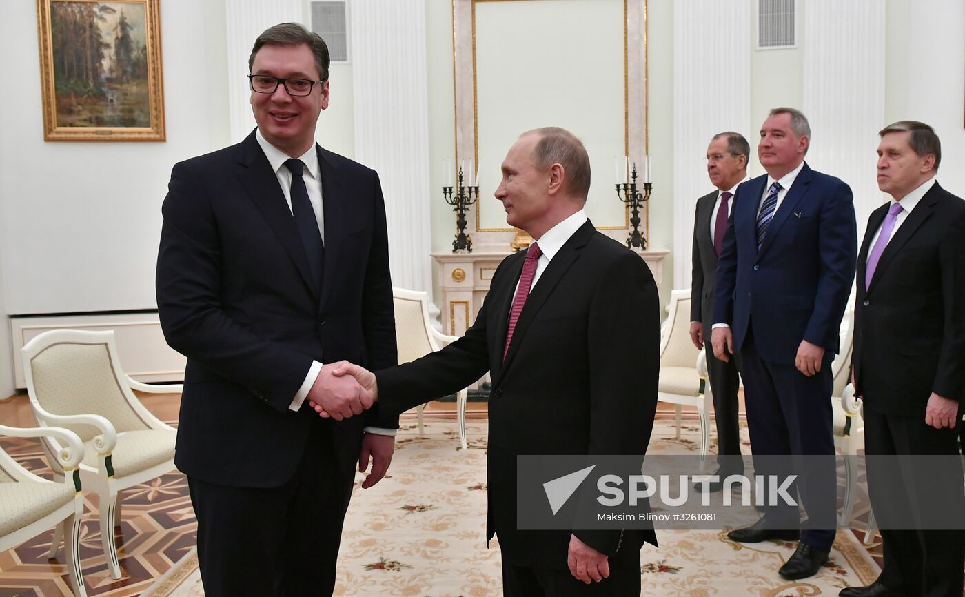 President Vladimir Putin meets with Serbian President Aleksandar Vucic