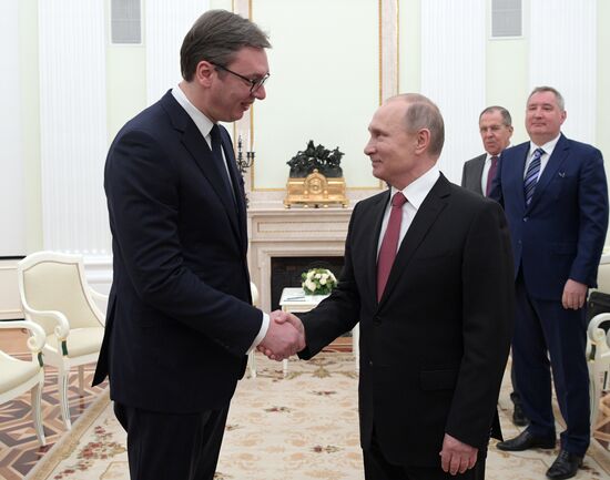 President Vladimir Putin meets with Serbian President Aleksandar Vucic