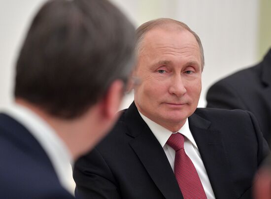 President Vladimir Putin meets with Serbian President Aleksandar Vucic