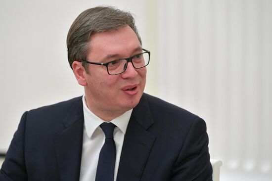 President Vladimir Putin meets with Serbian President Aleksandar Vucic