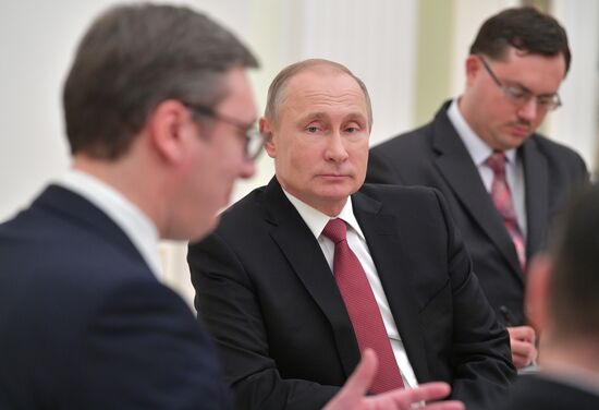 President Vladimir Putin meets with Serbian President Aleksandar Vucic