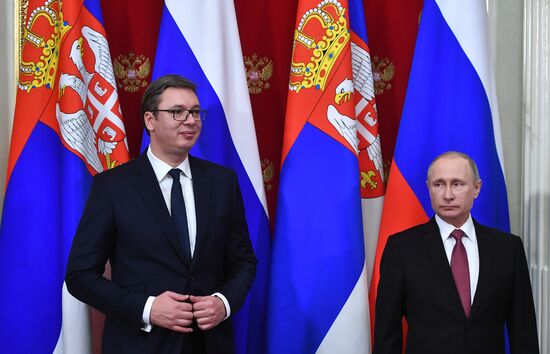President Vladimir Putin meets with Serbian President Aleksandar Vucic