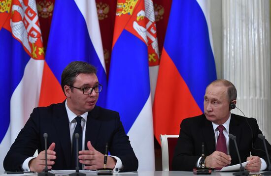 President Vladimir Putin meets with Serbian President Aleksandar Vucic
