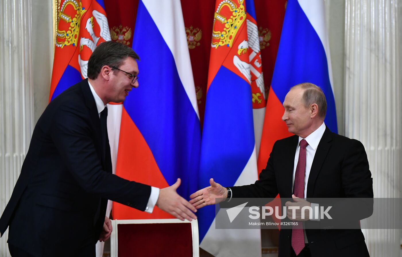 President Vladimir Putin meets with Serbian President Aleksandar Vucic