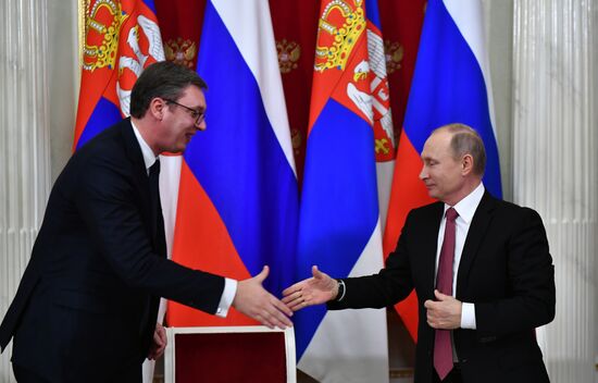 President Vladimir Putin meets with Serbian President Aleksandar Vucic