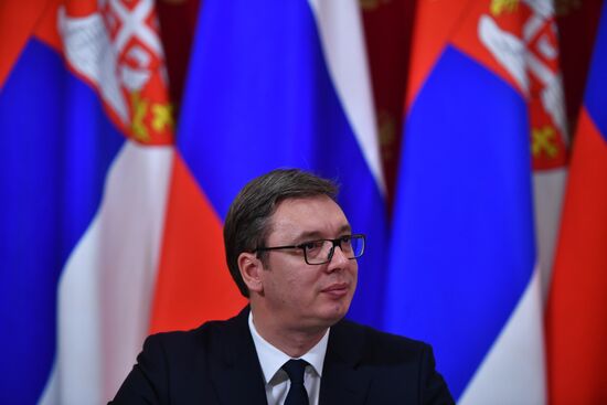 President Vladimir Putin meets with Serbian President Aleksandar Vucic