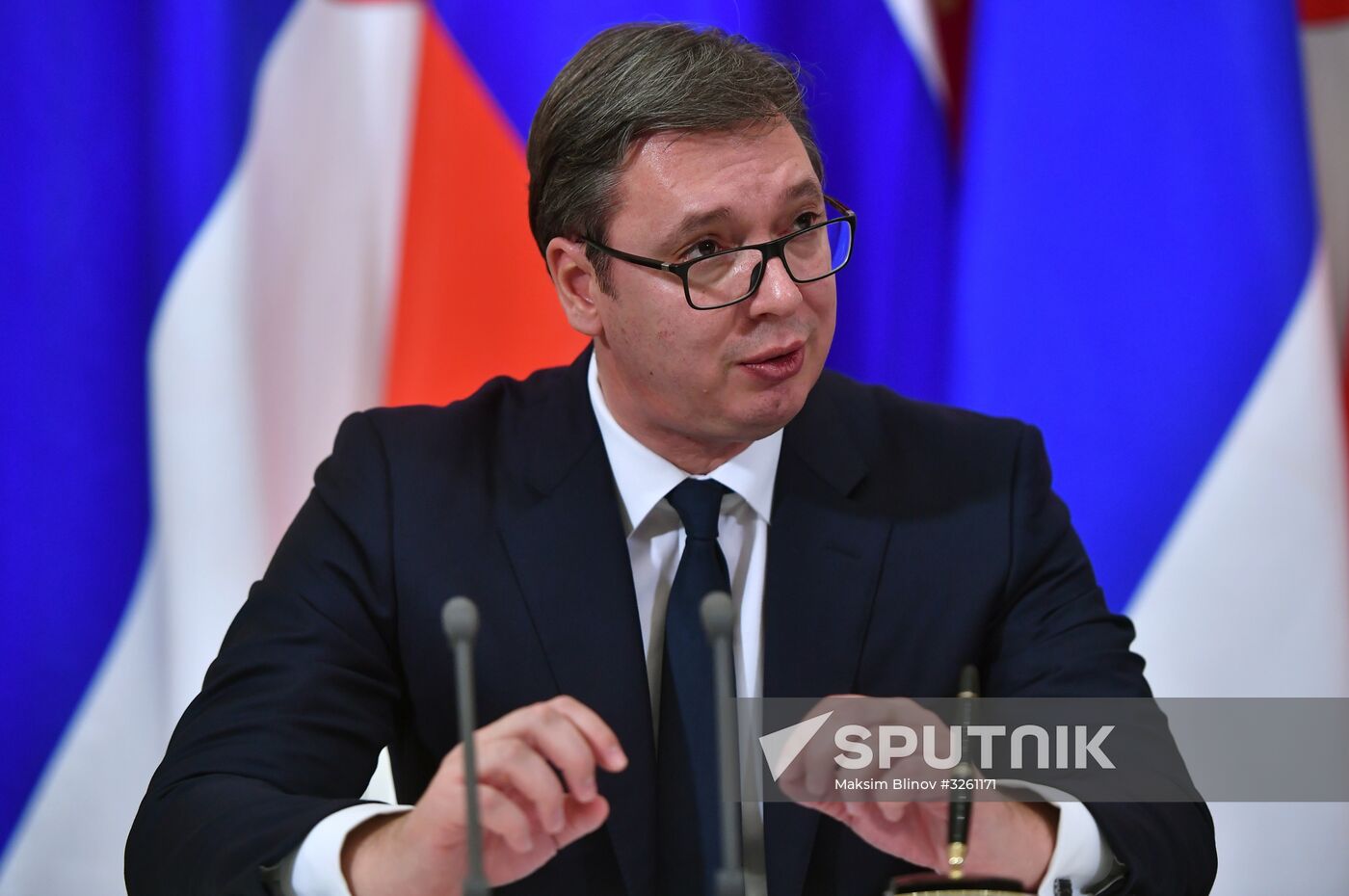 President Vladimir Putin meets with Serbian President Aleksandar Vucic
