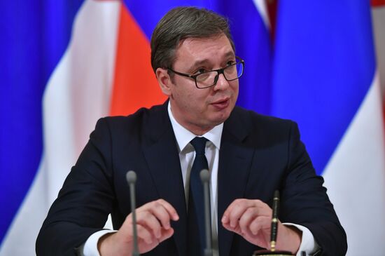 President Vladimir Putin meets with Serbian President Aleksandar Vucic