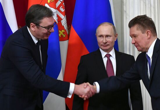 President Vladimir Putin meets with Serbian President Aleksandar Vucic