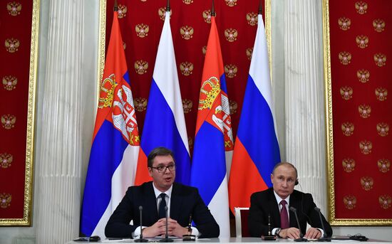 President Vladimir Putin meets with Serbian President Aleksandar Vucic