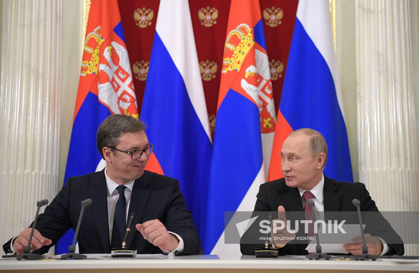 President Vladimir Putin meets with Serbian President Aleksandar Vucic