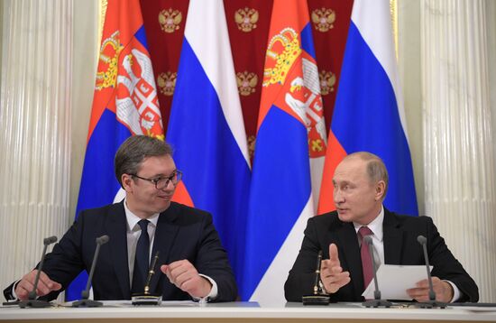 President Vladimir Putin meets with Serbian President Aleksandar Vucic